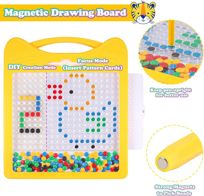 Magnetic Drawing Board for Kids, Toddler Magnet Doodle Board with Beads and 2 Pens, Magnetic Dot Art Toys, Airplane Car Travel Activities (Blue Cat)
