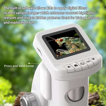 1200X Handheld Portable Microscope for Kids Digital Scope 2.0" Screen Rechargeable STEM Toy Slide Kit Pocket Science Gift for Children Ages 6-12 Students (White)