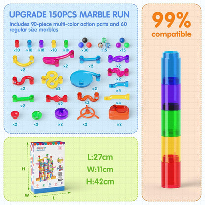 Ifollower Marble Run, 150Pcs Mable Track Race Toys for Kid, Upgrade Marble Maze Game Building Blocks STEM Learning Toy, Birthday for Boys Girls Aged 3-12