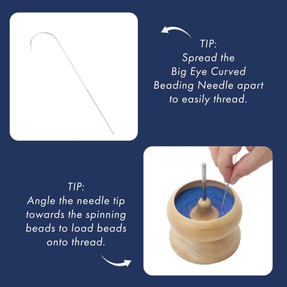 Beadalon Spin N Bead Spinner for Fast Stringing - Ideal for Beaders, Jewelry Makers & Designers - Wood Bowl with Big Eye Needle - Saves Time & Loads Seed Beads Efficiently