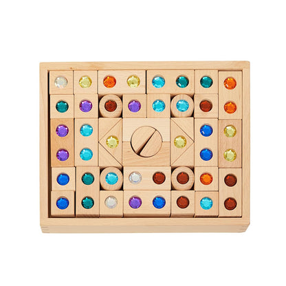 Excellerations Wooden Gem Blocks - Set of 50 with Tray