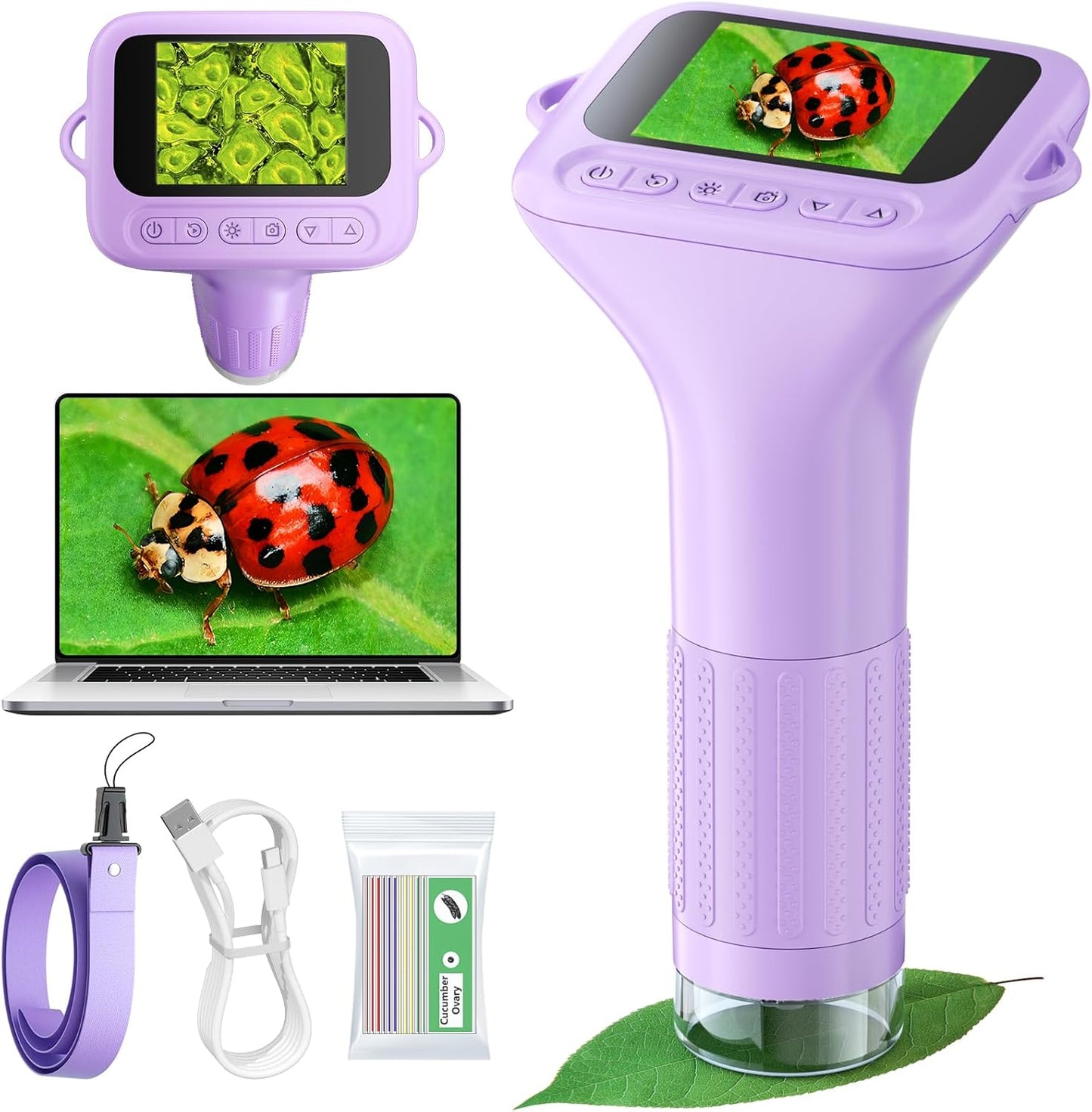 Odatay Microscope for Kids with 12 Slides, 100X-1000X 1080P Digital Handheld Kids Microscope, Mini Portable Pocket Miniscope Science Toys Gifts for 3+ 4 5 6 7 8 9 10 11 12 Year Old Boys Girls, Blue