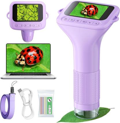 Odatay Microscope for Kids with 12 Slides, 100X-1000X 1080P Digital Handheld Kids Microscope, Mini Portable Pocket Miniscope Science Toys Gifts for 3+ 4 5 6 7 8 9 10 11 12 Year Old Boys Girls, Blue