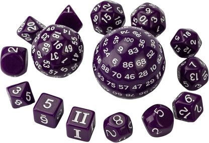 15 Pieces Complete Polyhedral DND Dice Set D3-D100 Spherical D&D Dice Set with Dragon Eye Dice Bag, D100 Dice for RPG Table Games(Black w/Purple Numbers)