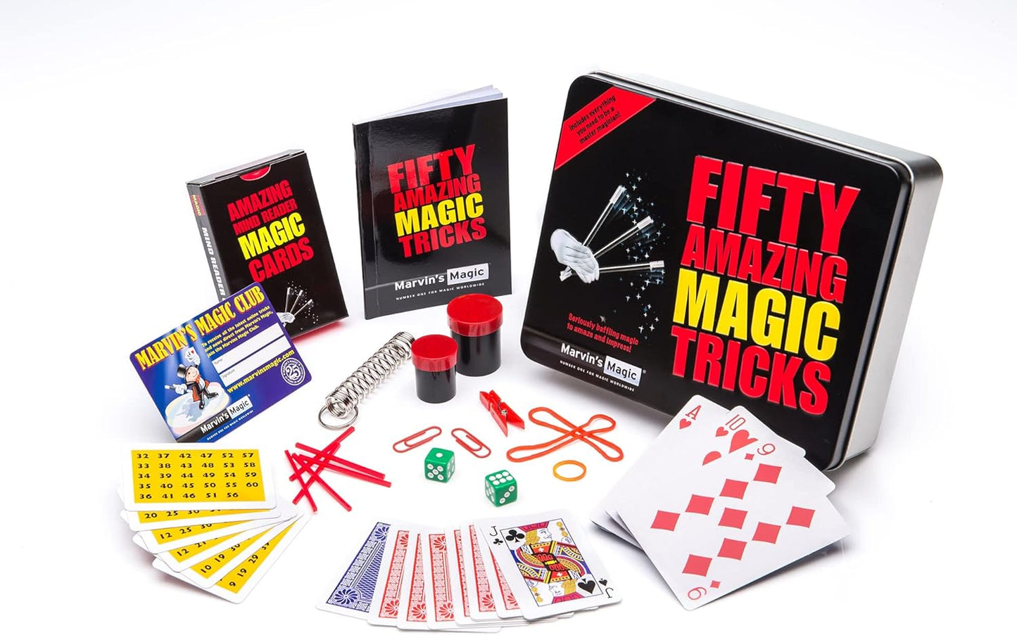 Marvin's Magic - Fifty Greatest Card Tricks Set - Children & Adults Magic Card Deck - Includes Card Illusions, Close up and Mind Reading Tricks - Comes in Gift Set Tin - Suitable for +8 - Cool Stuff