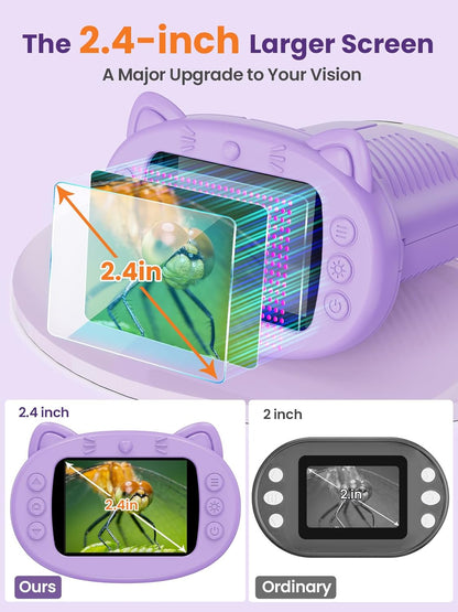 Microscope for Kids, 2.4 Inch Digital Microscope with 1000X Magnification, Handheld Camera Mini Pocket Magnifying Glass, Educational Birthday Gifts Toys for Ages 3+, Blue