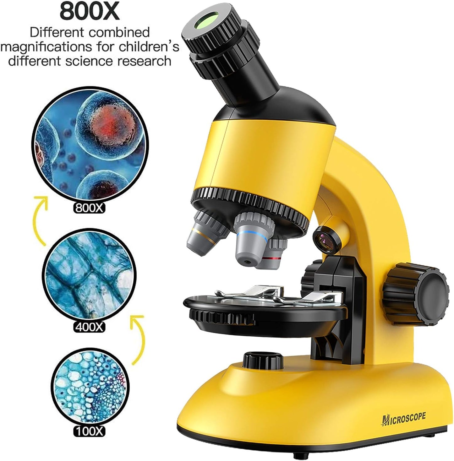 Microscope Kit for Kids - LED 40X-1200X Magnification Science Toy, Slides With Specimens, STEM Kit for Students