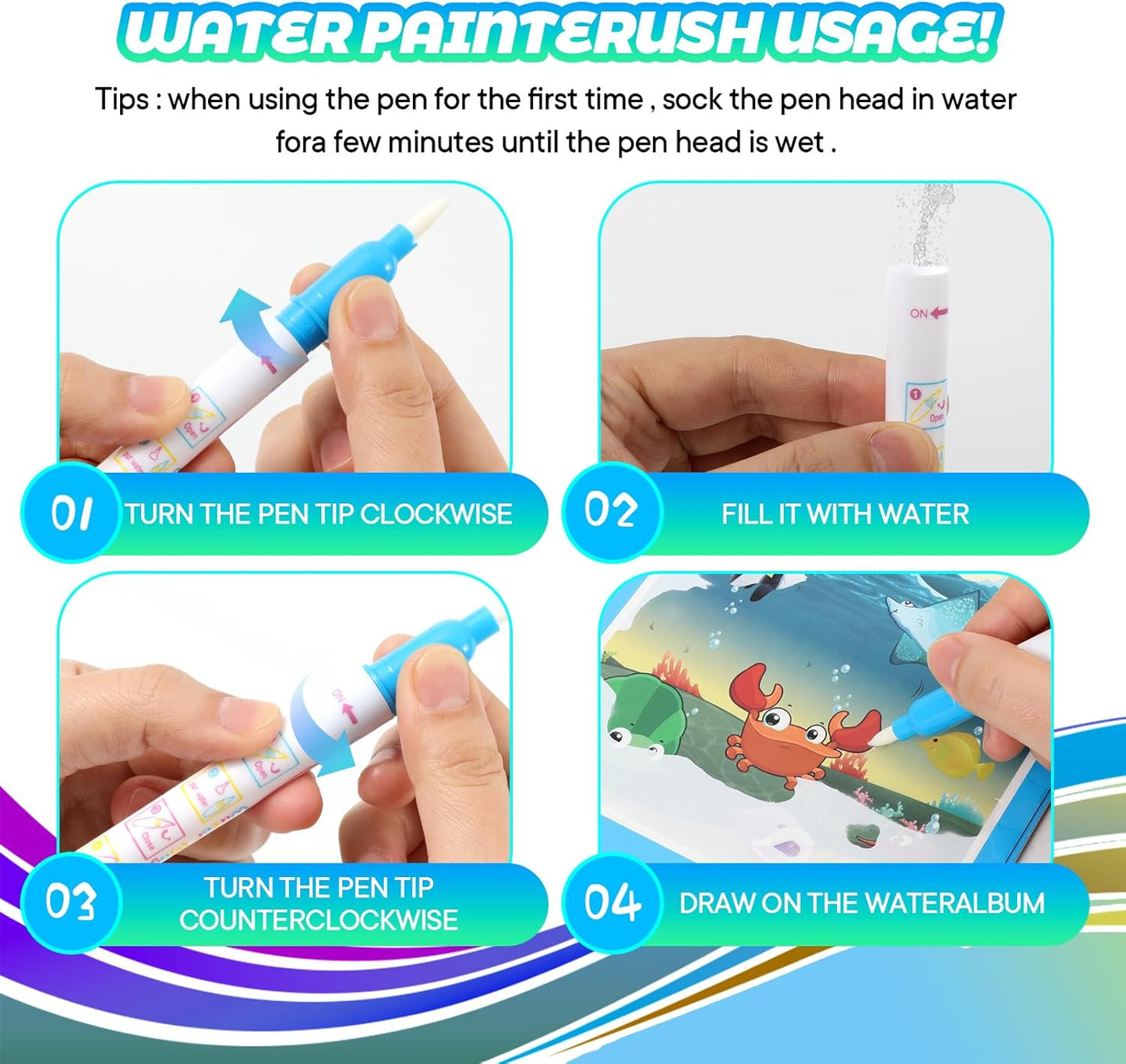 5 Pack Reusable Water Coloring Book for Toddlers, Water Doodle Book Toys, Paint with Water Books,Mess-Free Coloring Book, Portable Educational Doodle Drawing Toy,Educational Learning Kits Gifts