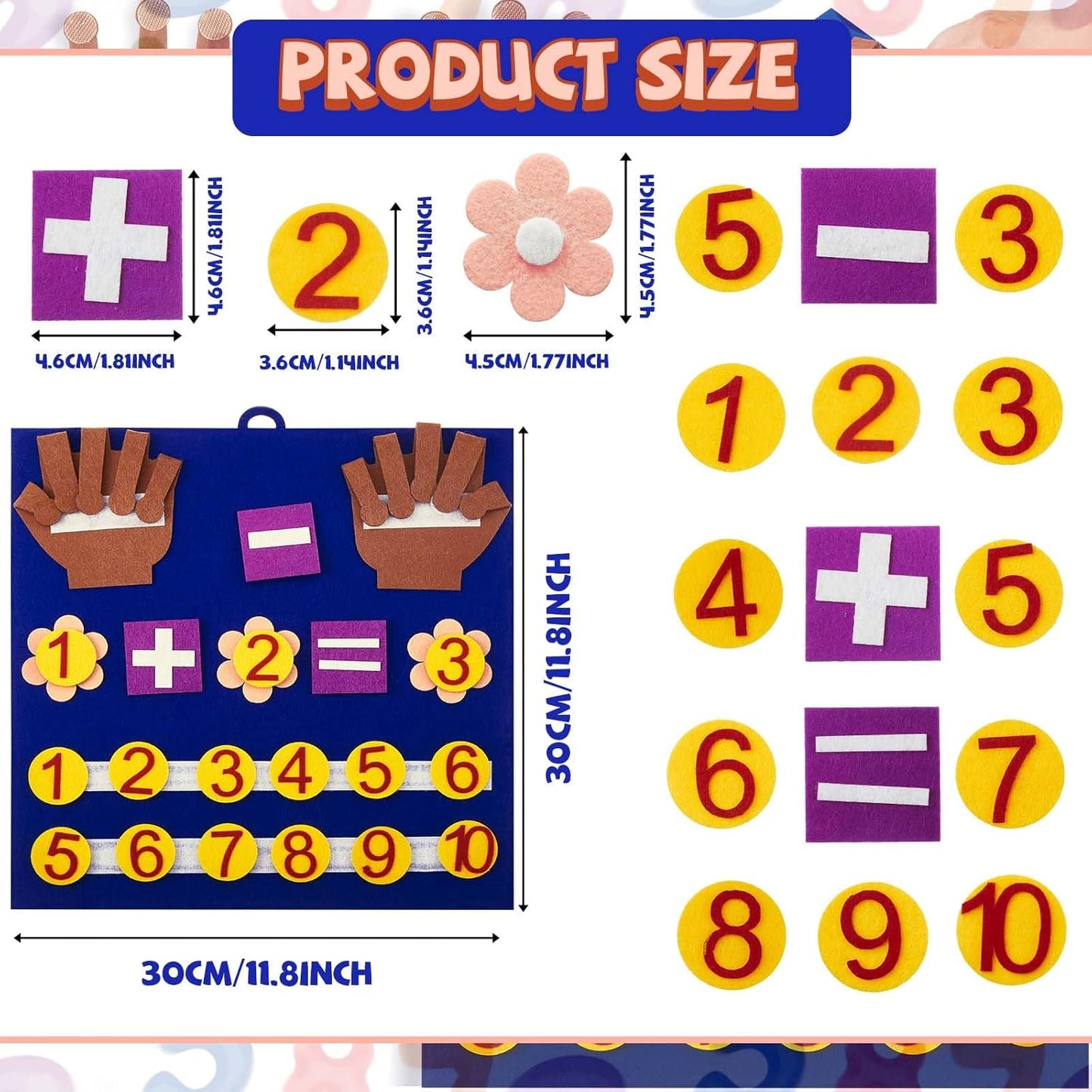 Deekin 2 Sets Handmade Felt Finger Math Toy Set Felt Math Toys Number Learning Counting Finger Boards Kindergarten Early Learning Toys Games Addition Subtraction (Skin Color)
