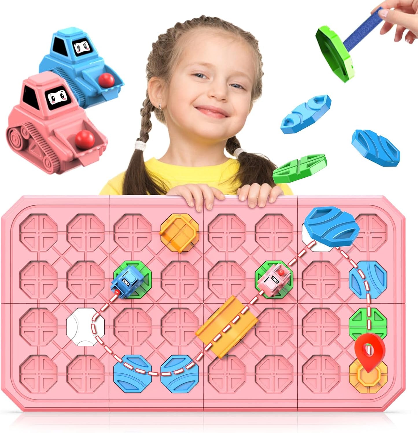 STEM Logic Road Builder Toys: Board Games Toys for 5 Year Old Kids, Montessori Brain Teaser Puzzles Educational Learning Activities Toy for Kid Ages 3 4 6-8 12 Boys Girls Gifts (Orange 32PCS)