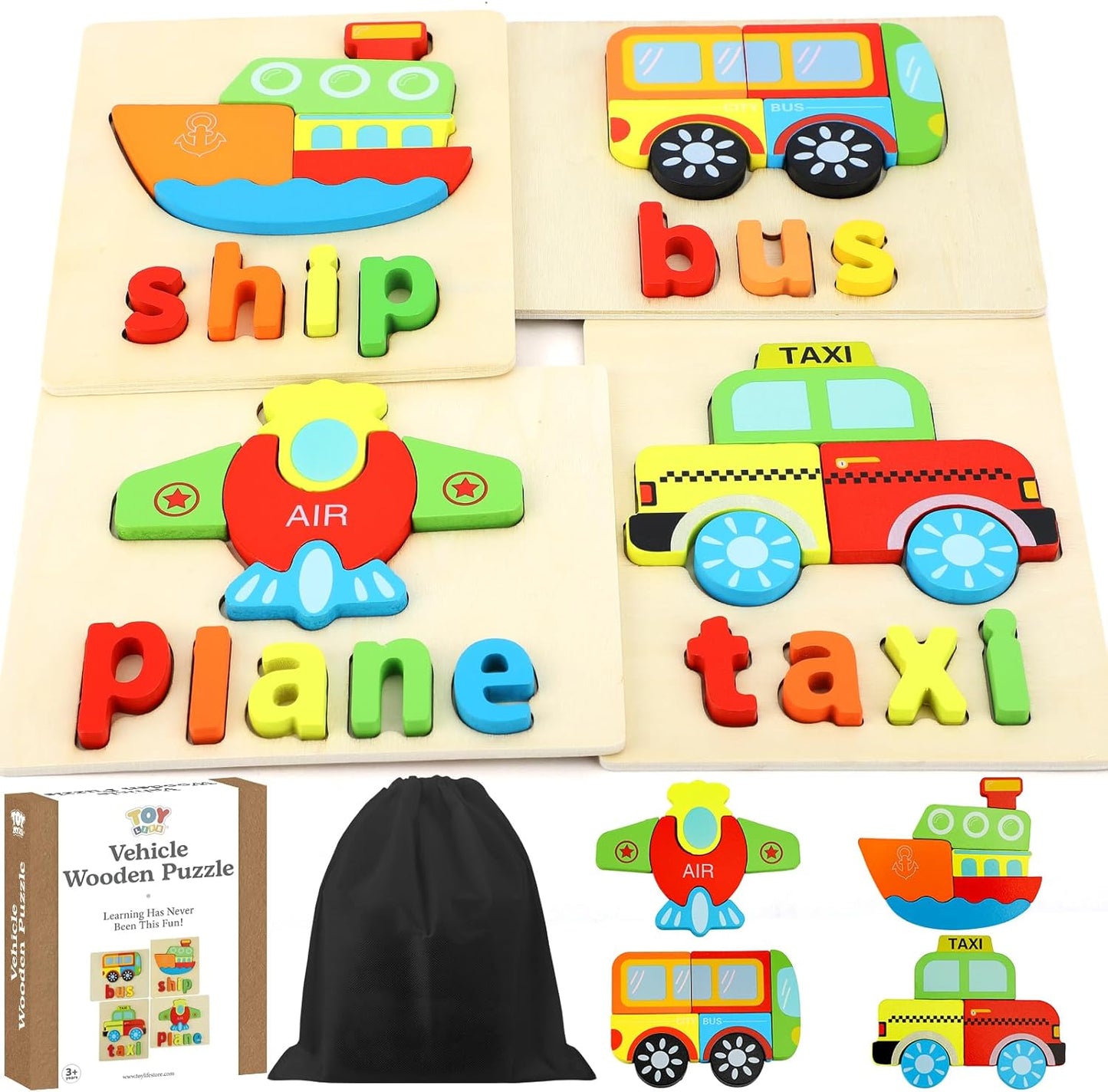 TOY Life Toddler Puzzles Ages 2-4, 6 Animals with Spelling Wooden Puzzles for Toddlers 3-5, Montessori Toys Gifts for 1 2 3 Years Old Boys Girls, Birthday Gifts Educational Learning Toys for Kids
