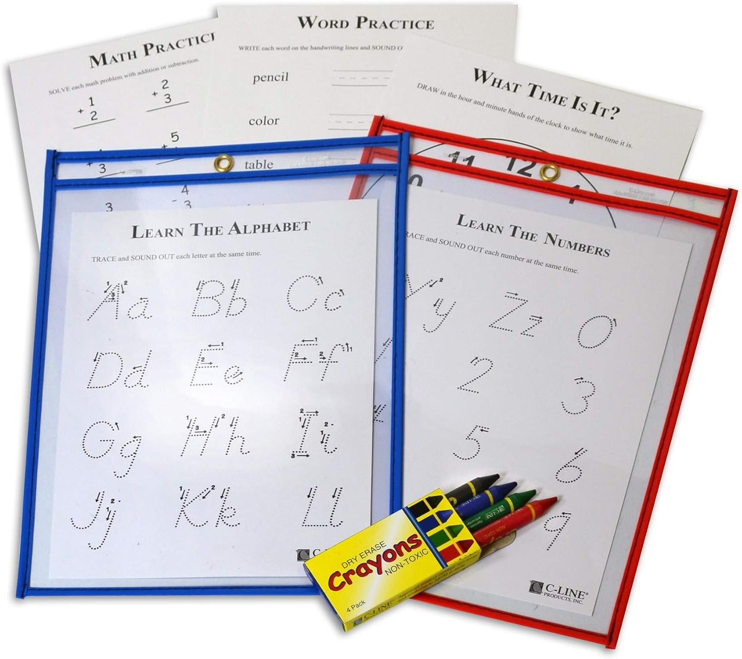 C-Line Reusable Dry Erase Pockets, 9 x 12 Inches, Assorted Neon Colors, 25 Pockets per Pack (40820)