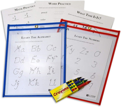 C-Line Reusable Dry Erase Pockets, 9 x 12 Inches, Assorted Neon Colors, 25 Pockets per Pack (40820)