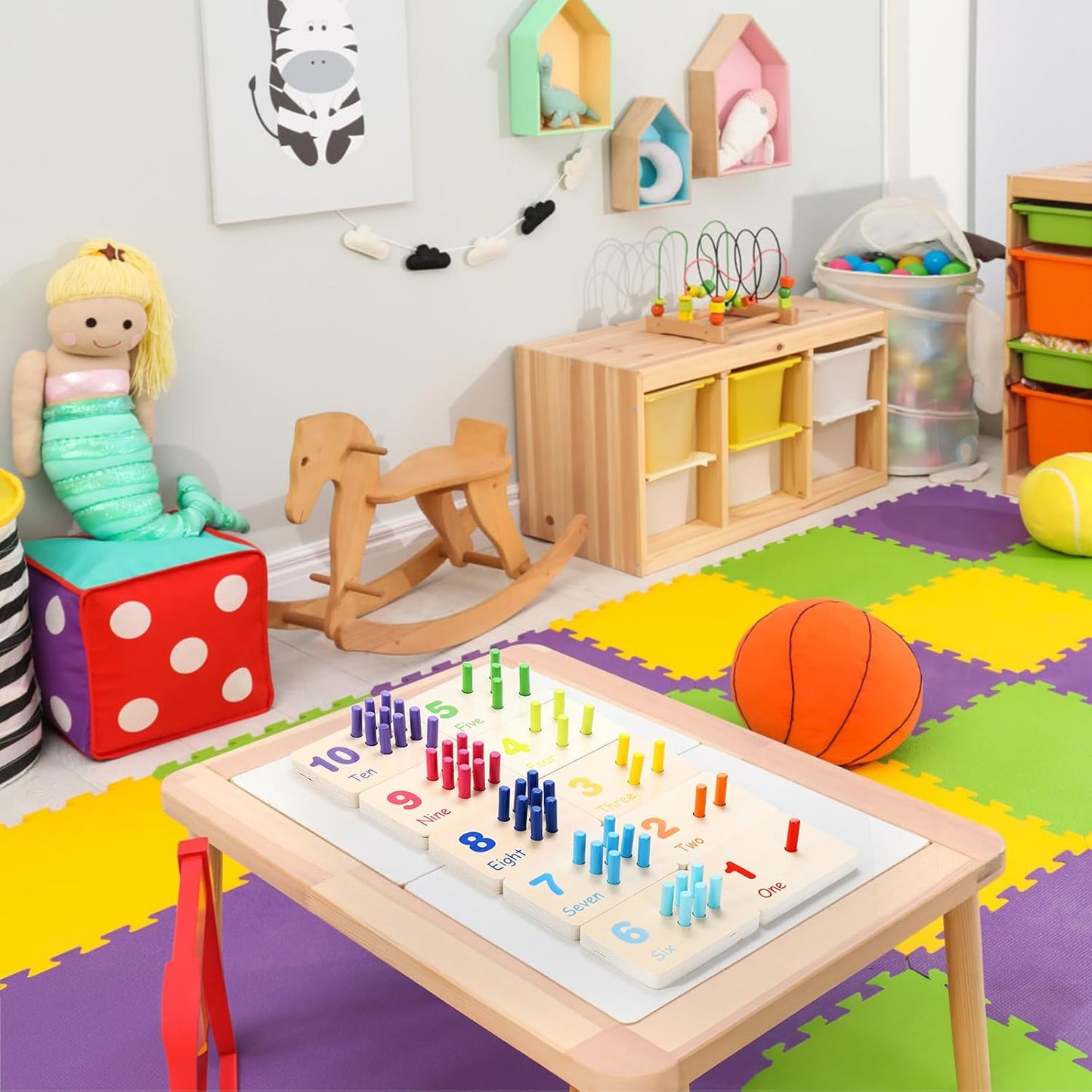 Wooden Counting Peg Board, Kindergarten Math Manipulatives Number Counting Toys, Learning Activities Montessori Educational Toys for 3 4 5 Year Old Kids Boys Girls Gifts