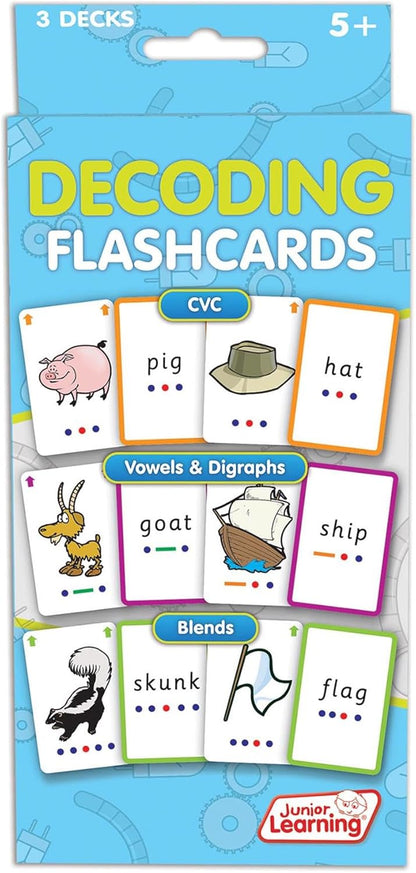Junior Learning Decoding Flashcards, 162 Cards, Ages 5+, Language & Decoding, K-1