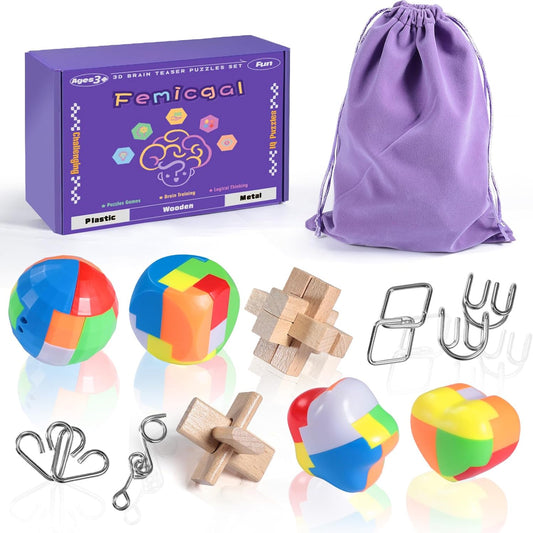 Brain Teaser Puzzles for Adults and Kids, 18Pcs Puzzle Games Set, 3D Wooden Plastic Metal Puzzle, Unlock Interlock Mind Brain Games, IQ Test Educational Toy