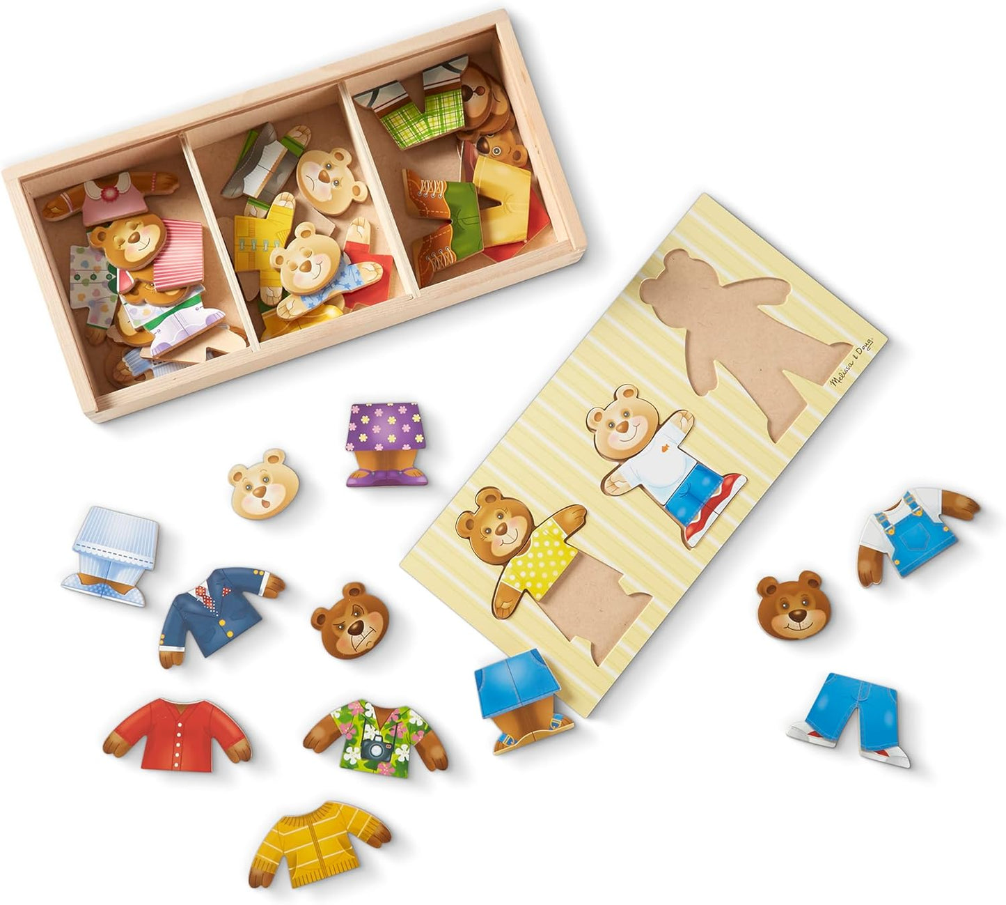 Melissa & Doug Wooden Bear Family Dress-Up Puzzle, 45 Pieces Mix and Match Outfits, Sorting & Matching Toy with Storage Case, Educational Puzzle for Toddlers Ages 3+