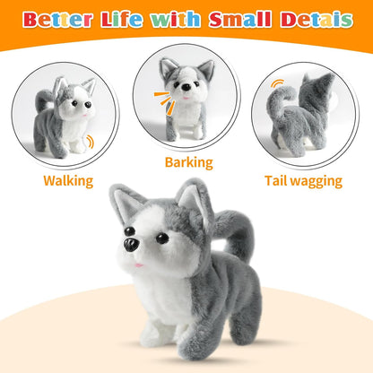 KSABVAIA Plush Teddy Toy Puppy Electronic Interactive Dog - Walking, Barking, Tail Wagging, Stretching Companion Animal for Kids Toddlers