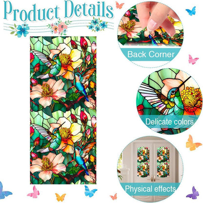 JOONOR Privacy Window Film Stained Glass Window Sticker Non-Adhesive Frosted Glass Film Decorative Magnolia Flower Pattern Static Cling Decals for Home UV Blocking/Heat Insulation 17.7 x 39.4 Inch