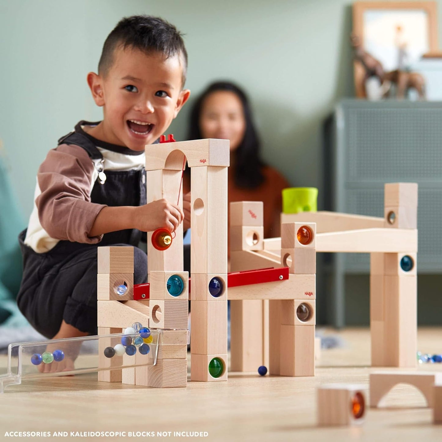 HABA Wooden Marble Run Ball Track Building Set for 4-10 Year Olds, STEM Toy with 49-Piece Wooden Track and Marbles, Montessori Toys for 4 Year Olds