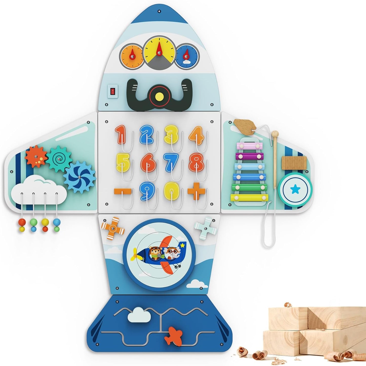 BlueWood Wooden Wall Busy Board Panels, Toddler Learning Activity Center, Montessori Philosophy Sensory, Educational Toys, Conducive to All-Round Development - Whale