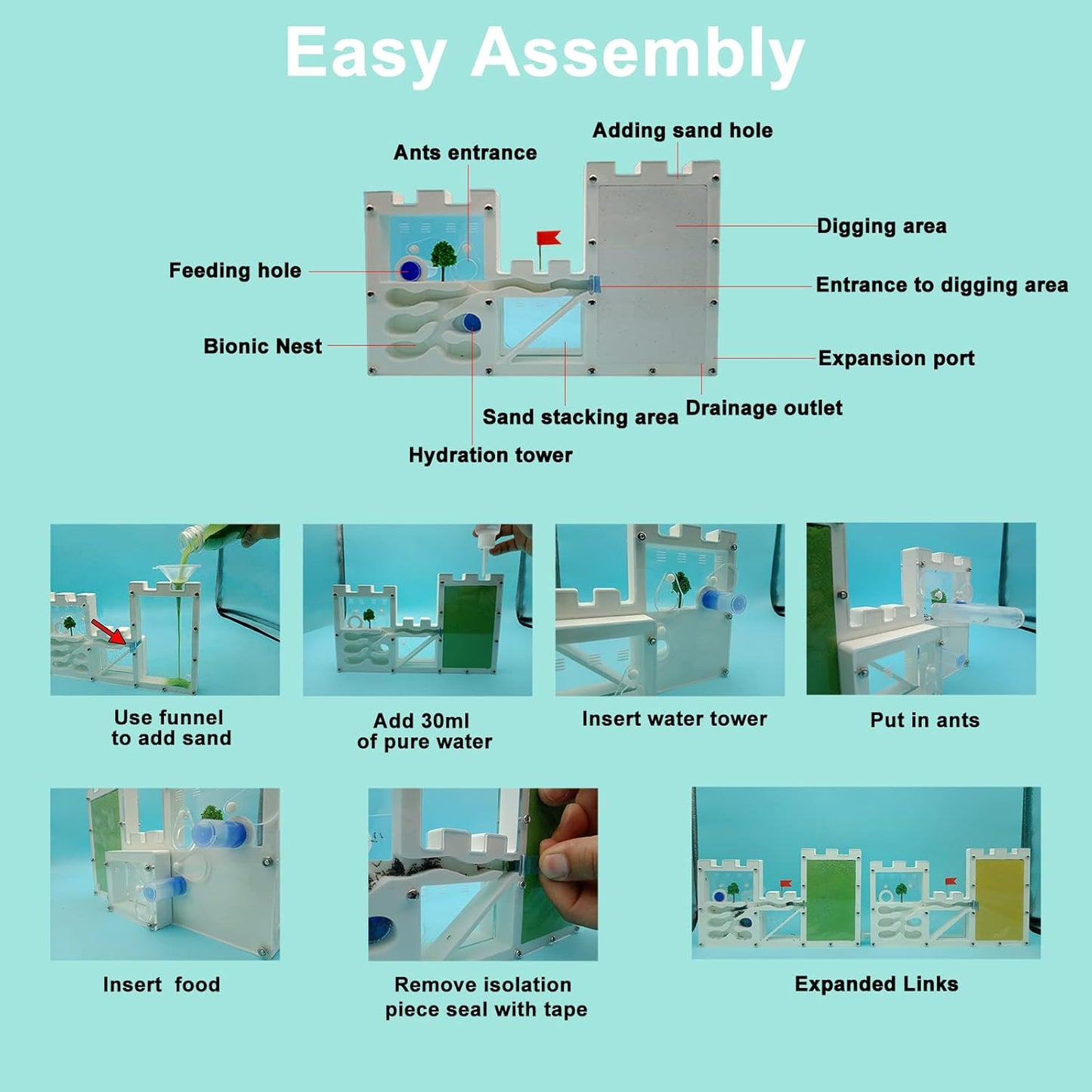 EXBEPE Large Sand Ant Farm Castle,Ant Habitat Ecosystem to Study Ant Colony Behavior Science Educational Kit for Kids