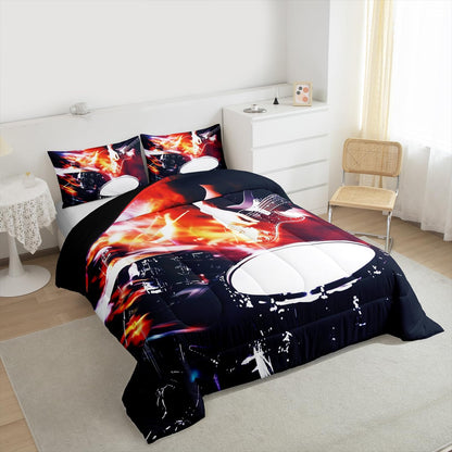 Erosebridal Drum Kit 3D Print Kids Comforter Sets Rock Music Themed Full Bedding Set for Boys Girls Musical Pattern Comforter Set,Colorful Retro Style Quilt Duvet 3 Pcs