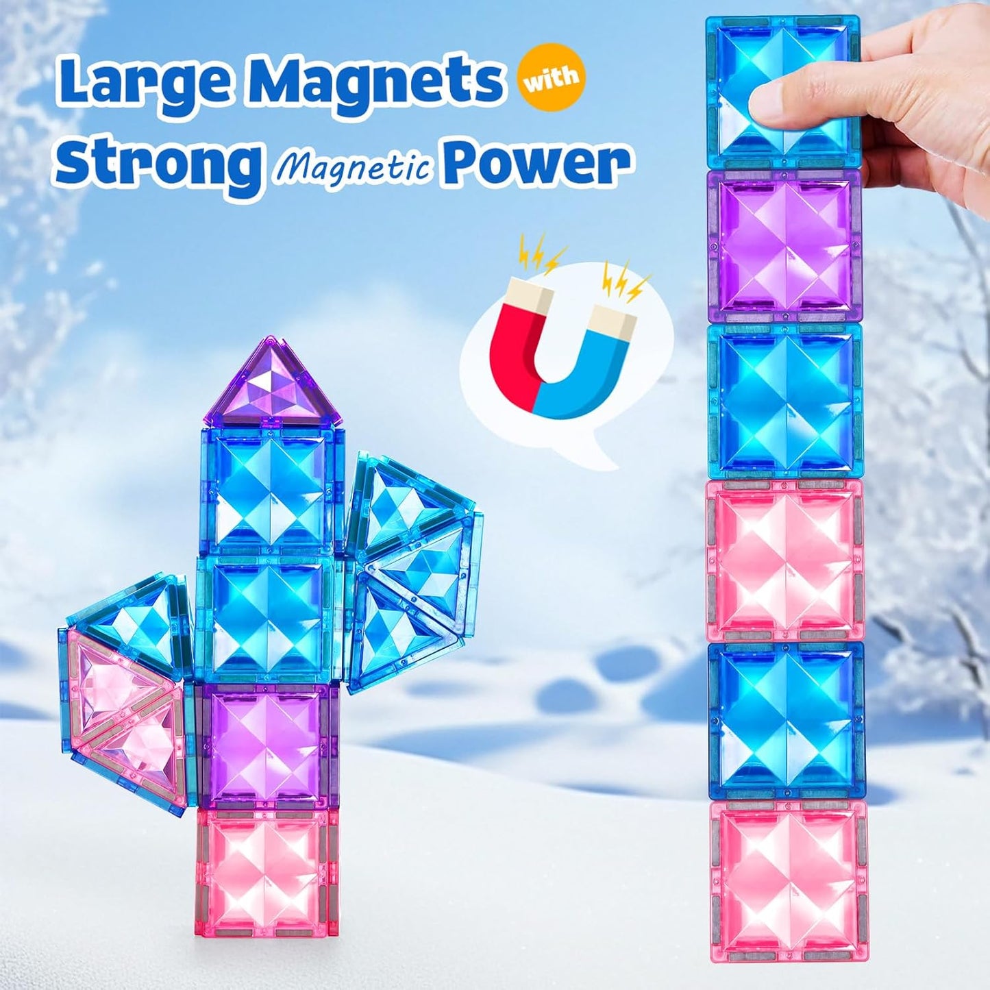 BENOKER Castle Magnetic Tiles, 3D Building Blocks STEM Educational Kids Toys for Pretend Play, 3 4 5 6 7 8 Year Old Birthday Gifts for Boys and Girls, Preschool Learning Toys for Christmas