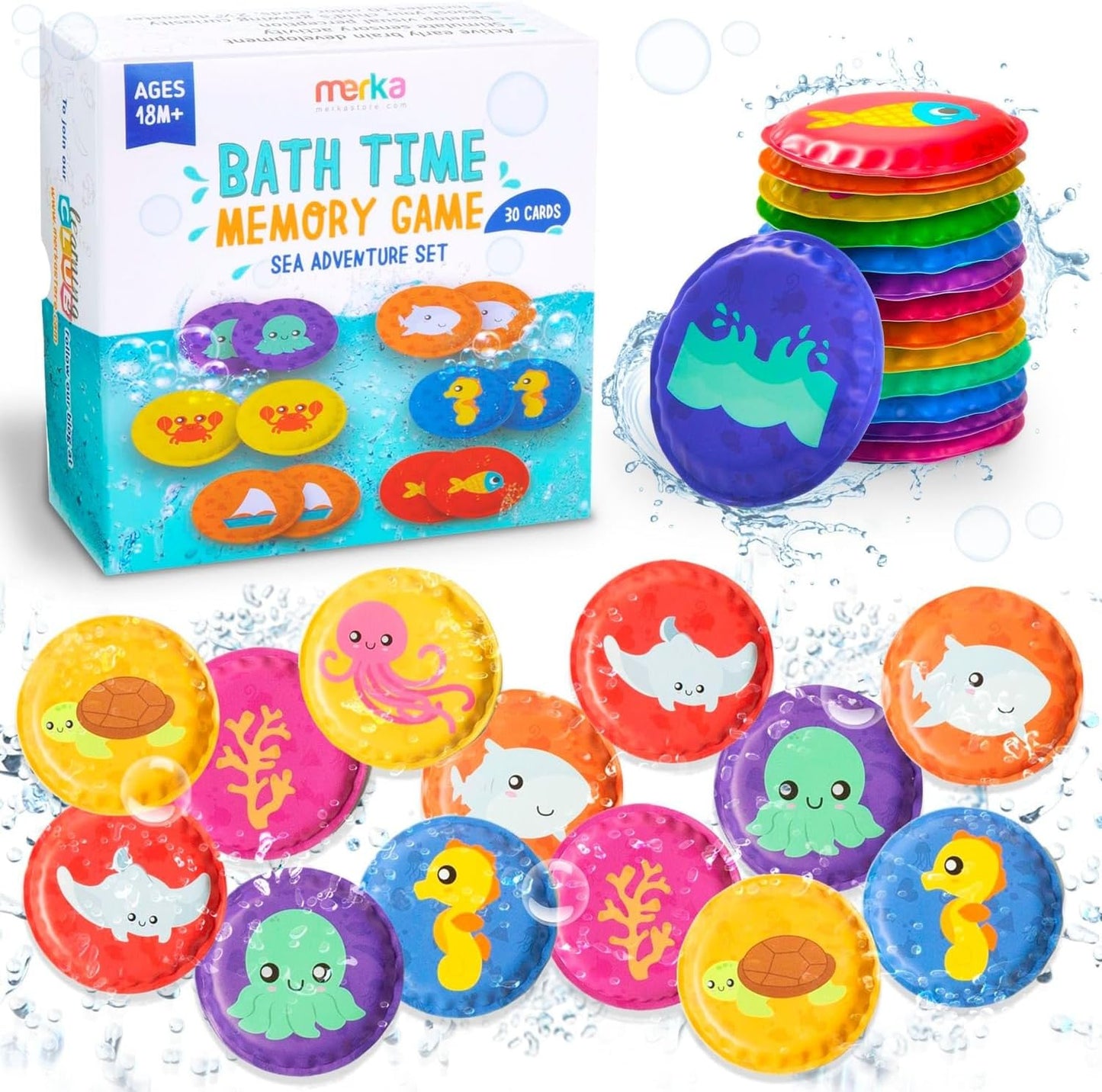merka Bath Toys Flash Cards - 36-Pc Multicolor 2.25-Inch Foam Alphabet & Number Cards - Waterproof Bath Time Toddler Learning Toys for Ages 1-3