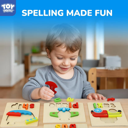 TOY Life Toddler Puzzles Ages 2-4, 6 Animals with Spelling Wooden Puzzles for Toddlers 3-5, Montessori Toys Gifts for 1 2 3 Years Old Boys Girls, Birthday Gifts Educational Learning Toys for Kids