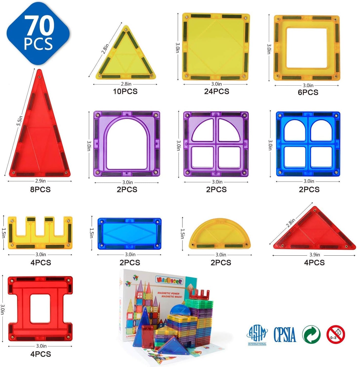 MAGBLOCK Magnetic Tiles Toys for Kids Magnet Building Tiles 100 Pcs Magnetic Blocks Preschool Building Sets Educational Toys for Toddlers Boys and Girls.