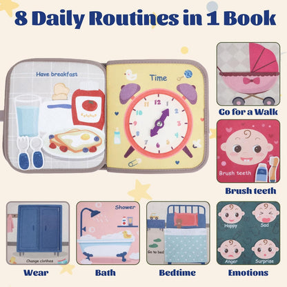 NewFamily Baby's Day Busy Book for Toddlers -MontessoriQuiet Book with 8 Daily Routines, Fine Motor & Life Skills.Screen-Free Travel Toy for Airplane & Car, Gifts for 2-4 YearOld Boys & Girls