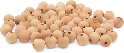 Large Wooden Beads for Crafts - Pack of 6 32mm 1-1/4 x 3/8 Inch Hole Large Wood Beads for Crafts withHoles for DIY | Round Wooden Balls for Crafts | Wood Beads for Jewelry Making | Woodpeckers