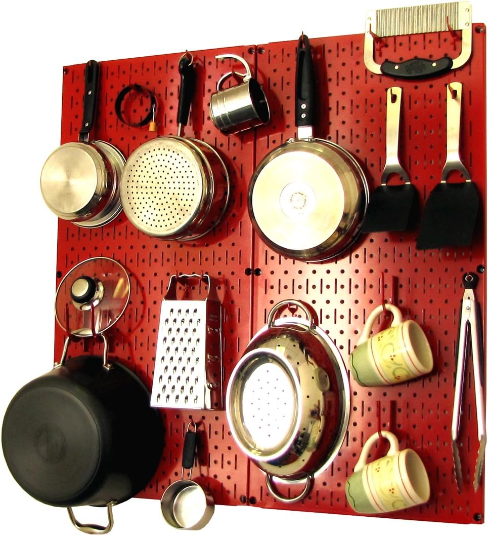 Wall Control Kitchen Pegboard Organizer Pots and Pans Storage Rack Organization Kit with Green Pegboard and White Accessories