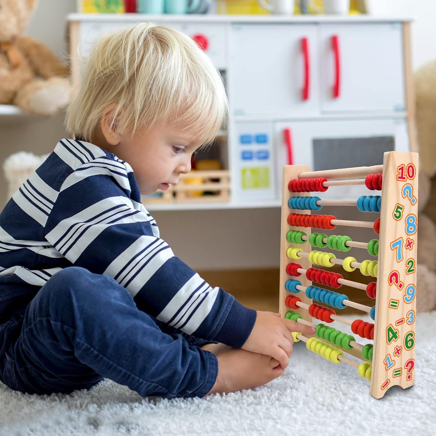 Sealive Wooden Counting Toy - 50 Beads Abacus for Kids Math, Cartoon Giraffe Counters for Kids, Counting Toys for Preschool Learning & Development, Develops Coordination, Motor Skills