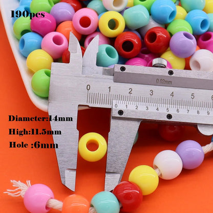 160pcs 12mm Plastics Acrylic Beads Mix 10 Color Large Hole Hair Beads(Hole:5.5mm)