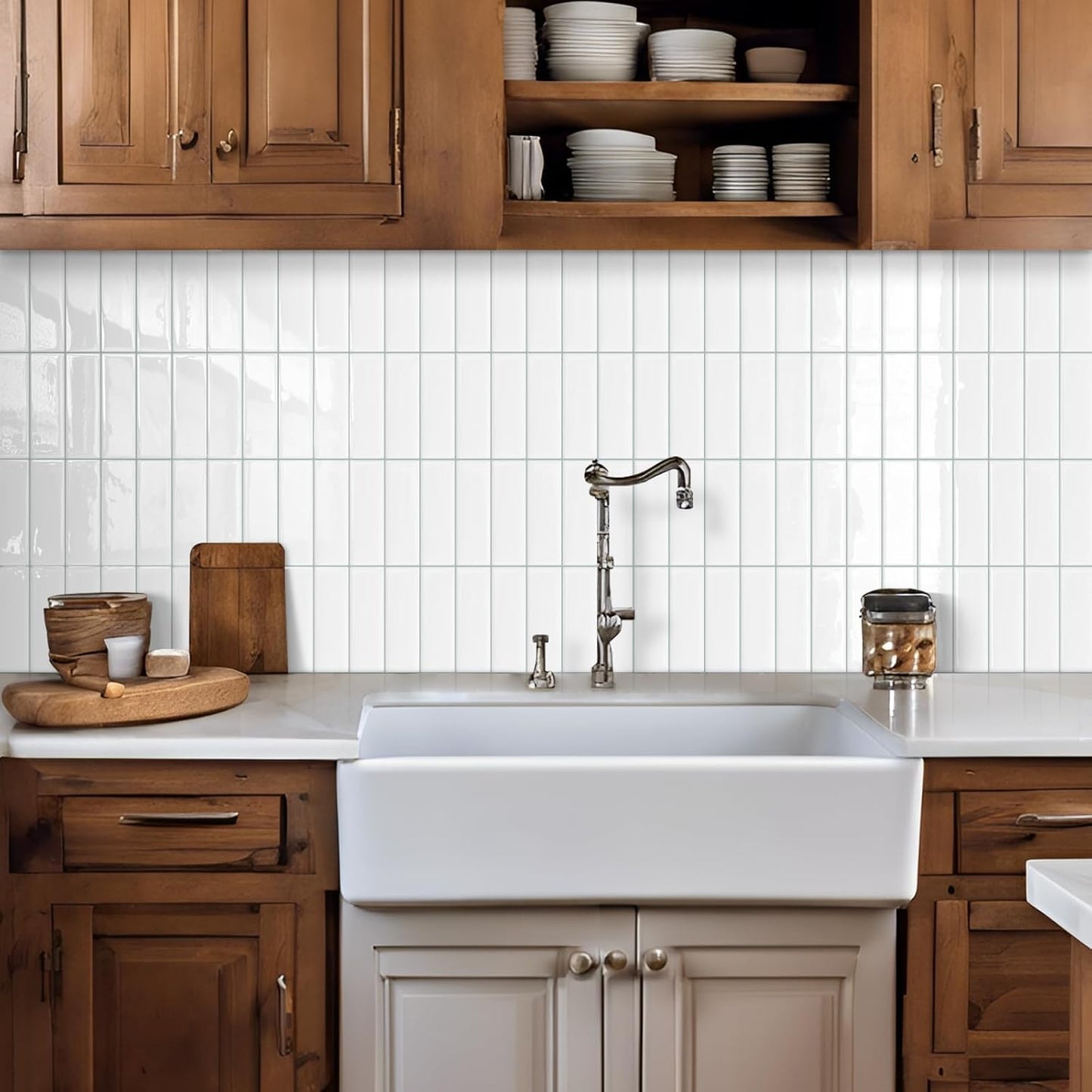 Plain White Peel and Stick Backsplash Tile Rectangle Subway Self Adhesive Wall Tiles for Kitchen (10-Sheet,12"x12")