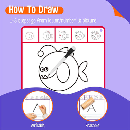 Draw with Alphabet & Numbers, 36PCS Dry Erase Cards Letters & Numbers Tracing Learning ABC Handwriting Educational Toy Set Educational Game Birthday Gift for Preschool Learning Activities