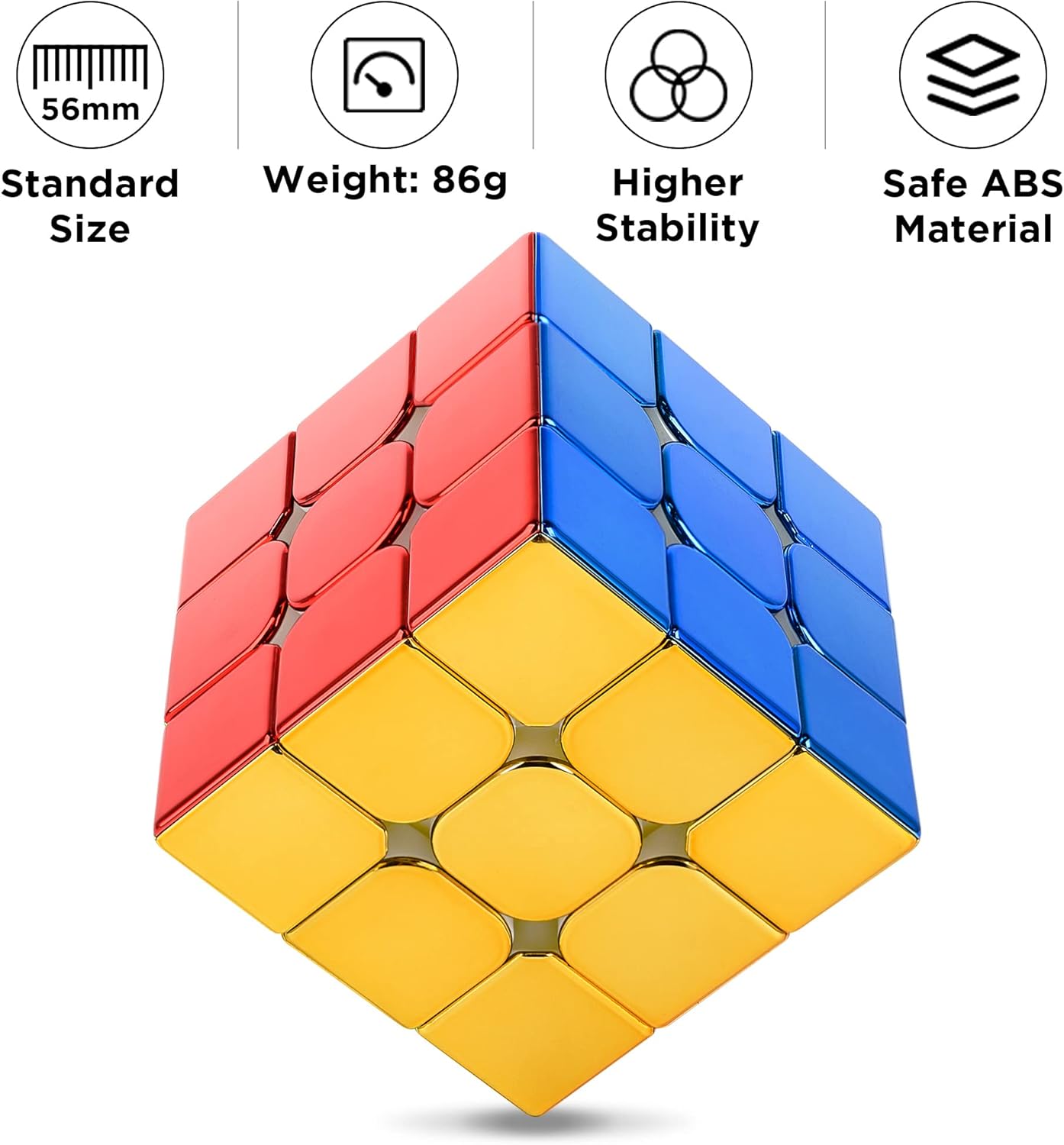 D-FantiX Magnetic Mirror Reflective Speed Cube 3x3x3 with Display Stand, Adult Fidget Toys, Car Road Trip Activity Toy for Teens Boys Girls, Stickerless Shiny Magic Cube, Birthday Gifts for Kids 8-12