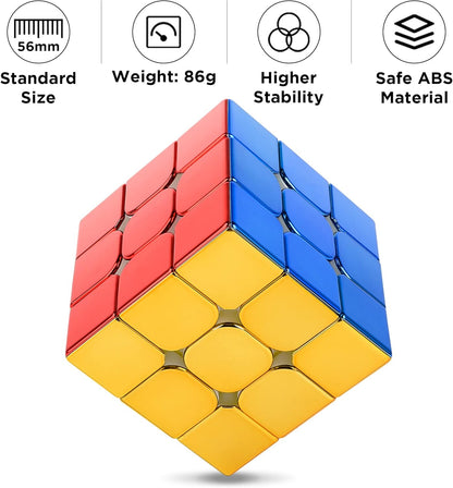D-FantiX Magnetic Mirror Reflective Speed Cube 3x3x3 with Display Stand, Adult Fidget Toys, Car Road Trip Activity Toy for Teens Boys Girls, Stickerless Shiny Magic Cube, Birthday Gifts for Kids 8-12