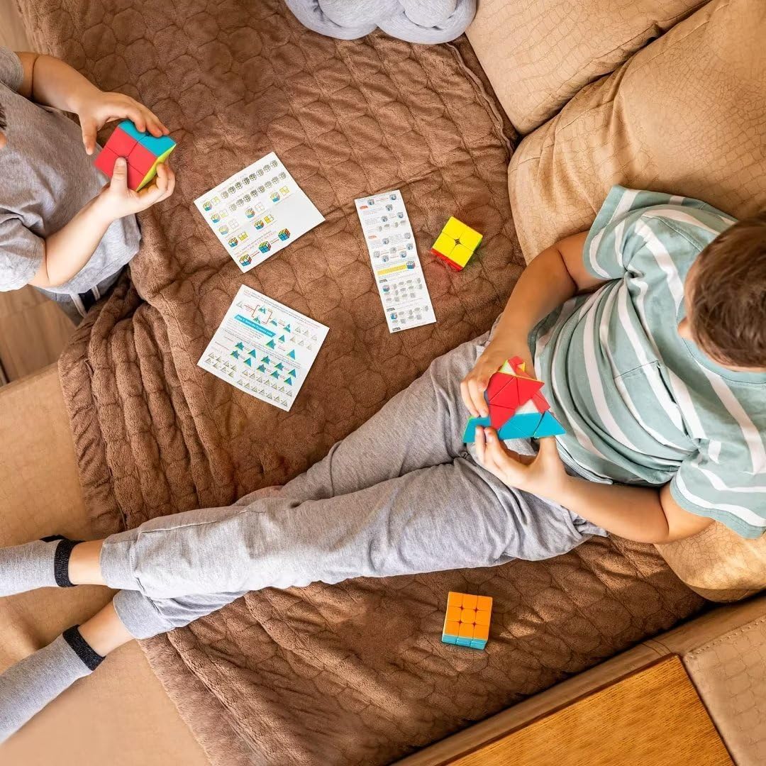 Speed Cube Set 3-in-1 Stickerless: 2x2, 3x3 & Pyramid Speed Cubes | Easter Gifts Basket Stuffers Boy Toys for All Ages