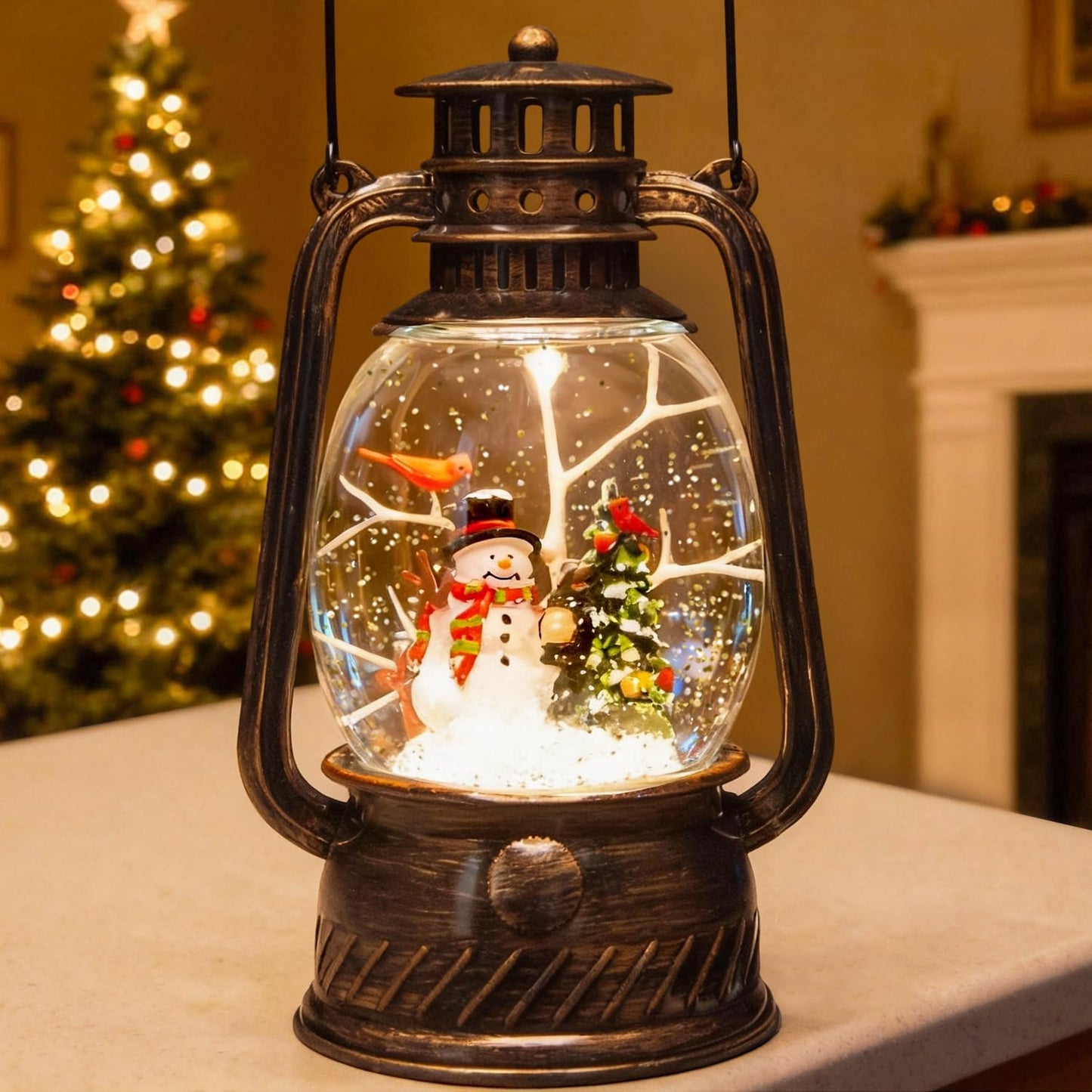 Musical Christmas Snow Globes Lantern, 7.87" Lighted Electric Snowglobes with 8 Holiday Songs 6H Timer Dual Power, Snowman Christmas Ornaments Snow Globe for Kids Adults Xmas Decor Gifts for Men Women