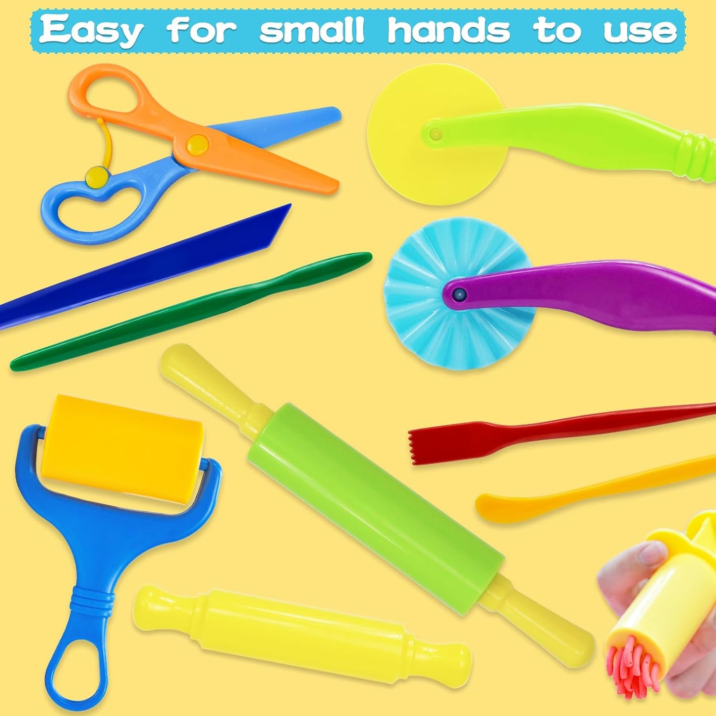 LCY WEDSHI Dough Tool Set, 9 Pcs Dough Tools Sets for Kids Ages 4-8, Dough Accessories Includes Cutters Roller, Rolling Pins, Safety Scissors, Plastic Knife, Plastic Rollers