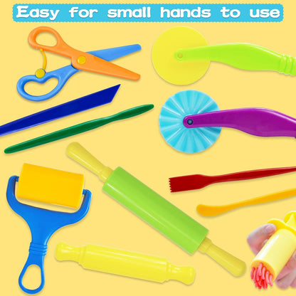 LCY WEDSHI Dough Tool Set, 9 Pcs Dough Tools Sets for Kids Ages 4-8, Dough Accessories Includes Cutters Roller, Rolling Pins, Safety Scissors, Plastic Knife, Plastic Rollers