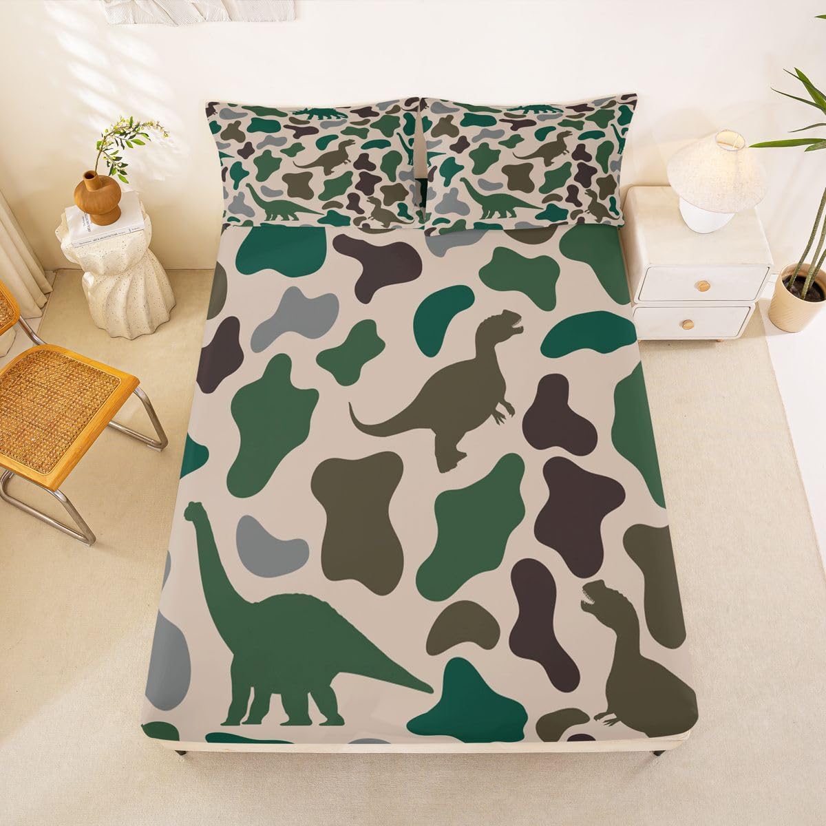 Manfei Musical Kids Fitted Sheet Full Size, MusicalGuitar Radio Drum Kit Headset Print Bedding Set 3pcs for Boys Girls, Rock Music Bed Cover with 2 Pillowcases, Soft Polyester Bedding, No Top Sheet