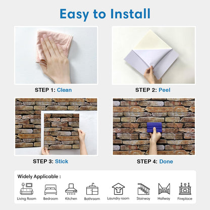 COMSTICKC 3D Faux Gray Stone Wall Sticker Peel and Stick Wall Panels,10 Pcs of 12"X12",Ultra-Light Thin PVC Decorative Tiles Rocks Stone Backsplash Interior Decor,Paintable