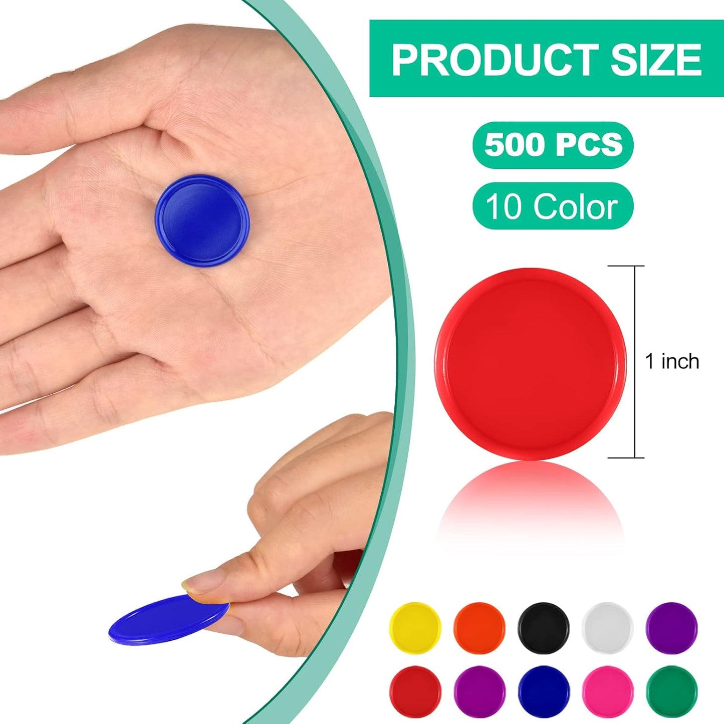 Coopay 500 Pieces Plastic Learning Counters Disks Bingo Chip Counting Discs Markers for Math Practice and Poker Chips Game Tokens Kids Reward, 1 Inch (Yellow)