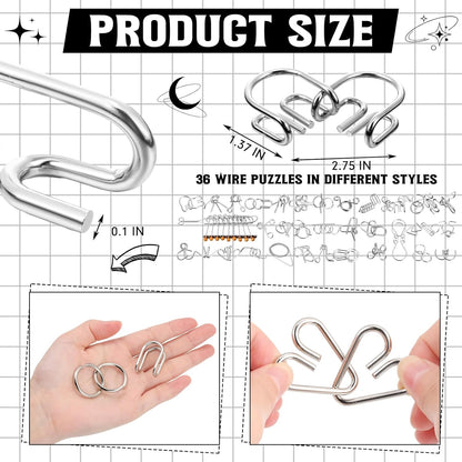 Yilloog Metal Brain Teaser Puzzles Set of 36 with Pouch, Steel IQ Games Physics Mind Metal Puzzles for Adults Basket Stocking Stuffers for Boys Girls Adults Challenge Gifts (Easy)