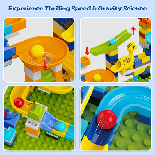 Marble Run Building Blocks for Kids, 145 PCS Building Bricks Construction Toys with Step-by-Step Guide, STEM Toy Track Compatible with Major Brands for Age 3 4 5 6 7 8+ Boys Girls Birthdays