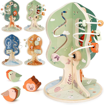 Joyreal Wooden Activity Cube - 11-in-1 Montessori Toys for 1+ Year Old Boys & Girls, Early Developmental Learning Toys for Toddlers and Kids, Ideal 1st Birthday Gift Toys for Baby(Animal Theme)